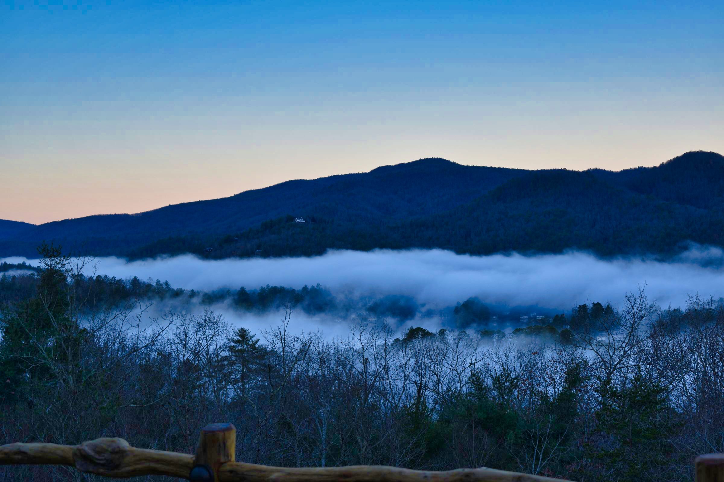 Mountain fog at dusk