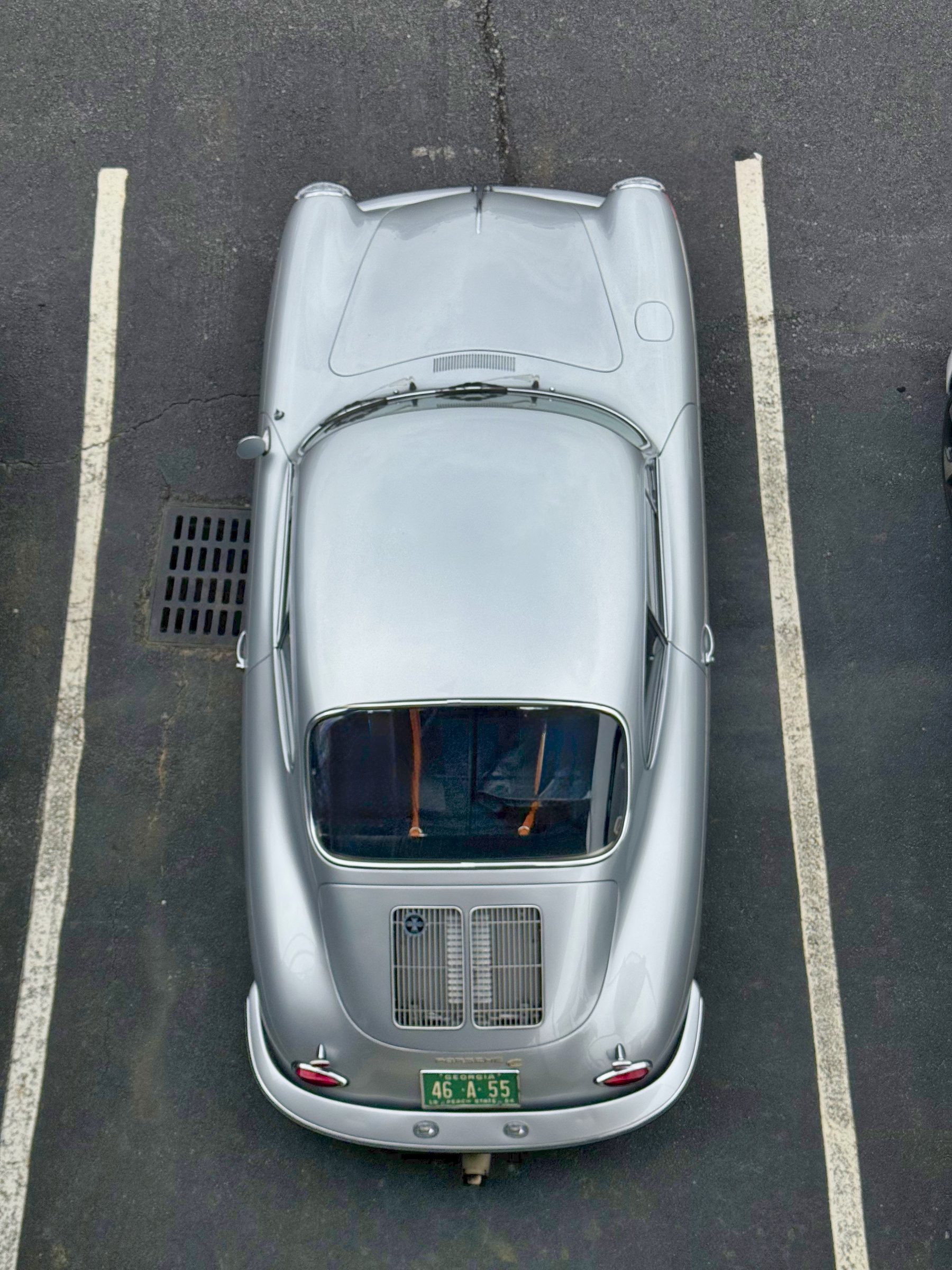 Silver Porsche 356 from overhead, Georgia